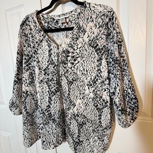 Cathy Daniels Black & Pink Patterned Blouse/Sweater Sz XL  - silver buttons AB